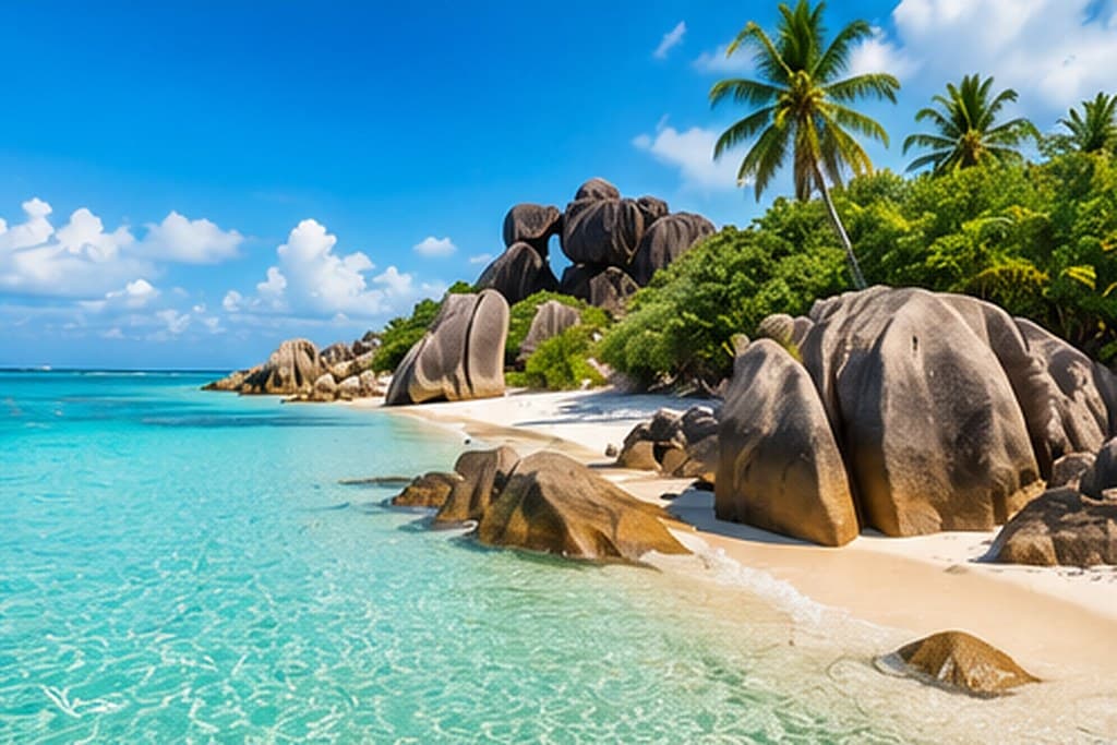 Granite boulders on the shore at Anse Source d'Argent, La Digue, Seychelles