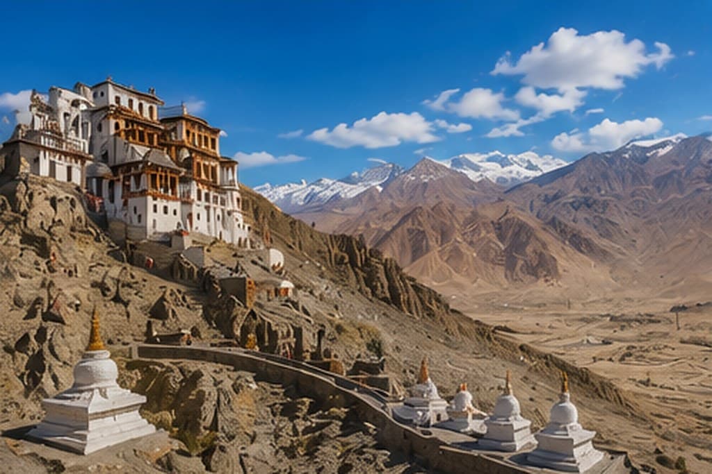 Thiksey monastery rising in tiers above the Indus valley, Ladakh
