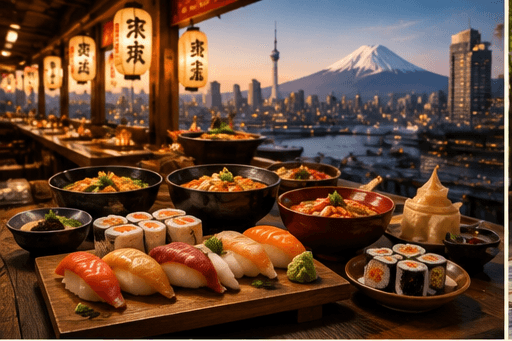 Sushi being prepared at a counter