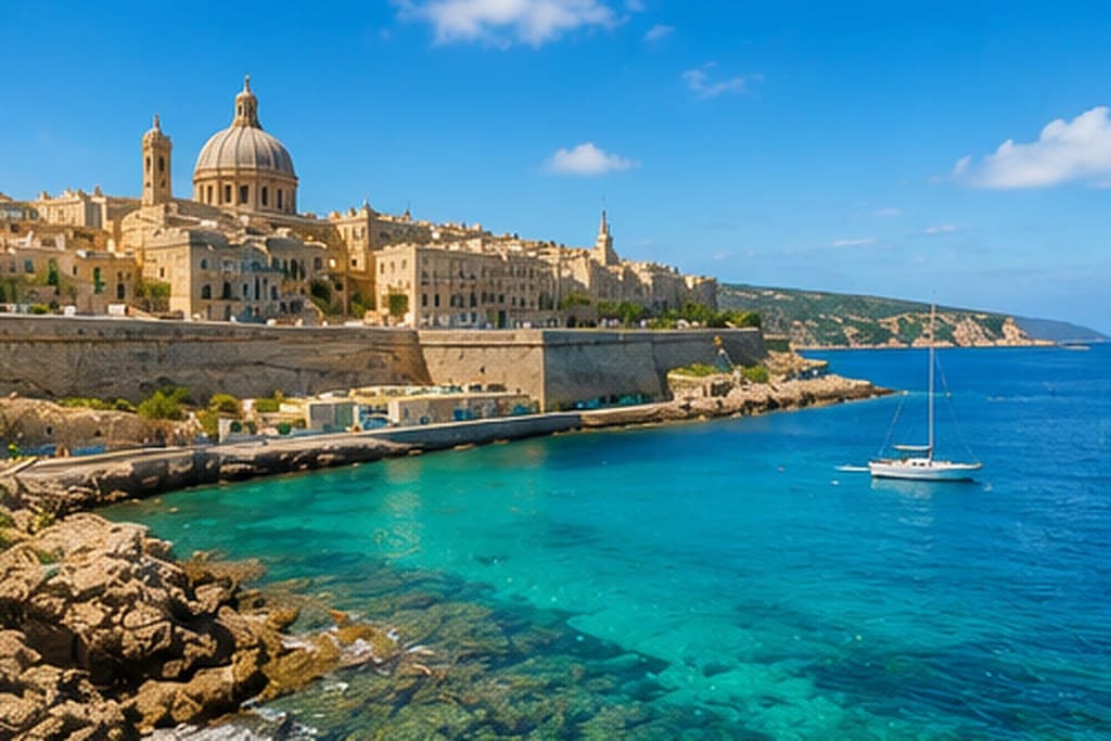 The fortified stone harbour at Valletta, Malta
