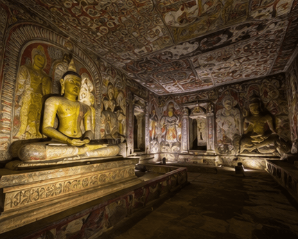 Painted figures on the walls of a cave shrine