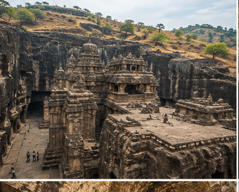 A temple carved down into living rock
